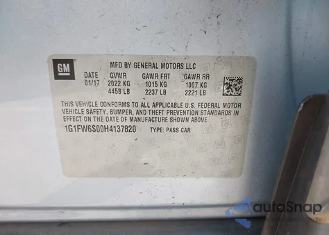 2017 Chevrolet Bolt Ev Lt из США, поврежденный, VIN 1G1FW6S00H4137820